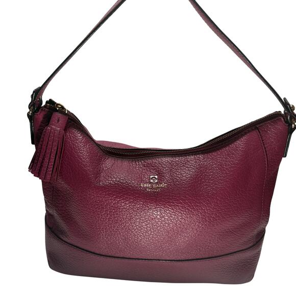 Kate Spade New York Wine Plum Classic Timeless Leather Hobo Shoulder Bag Tassel - Picture 4 of 7